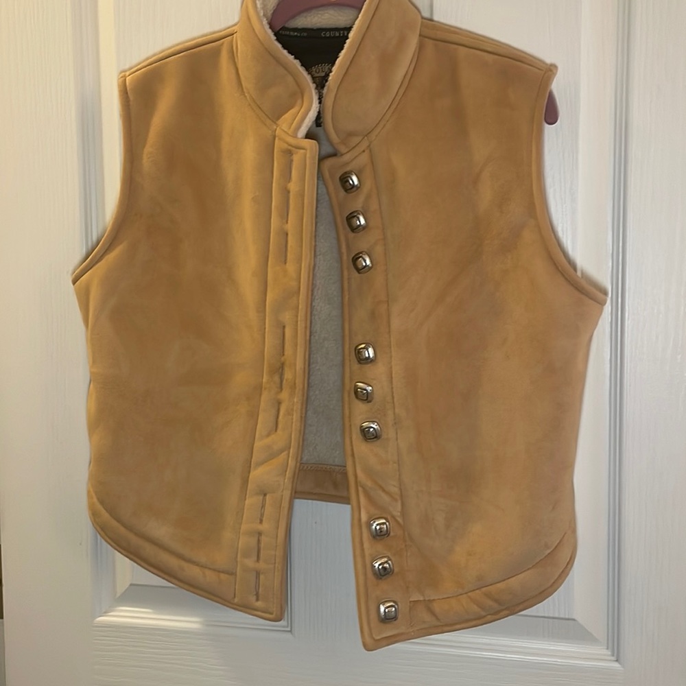 Suede vest with silver buttons and sherling interior, western style, size M
